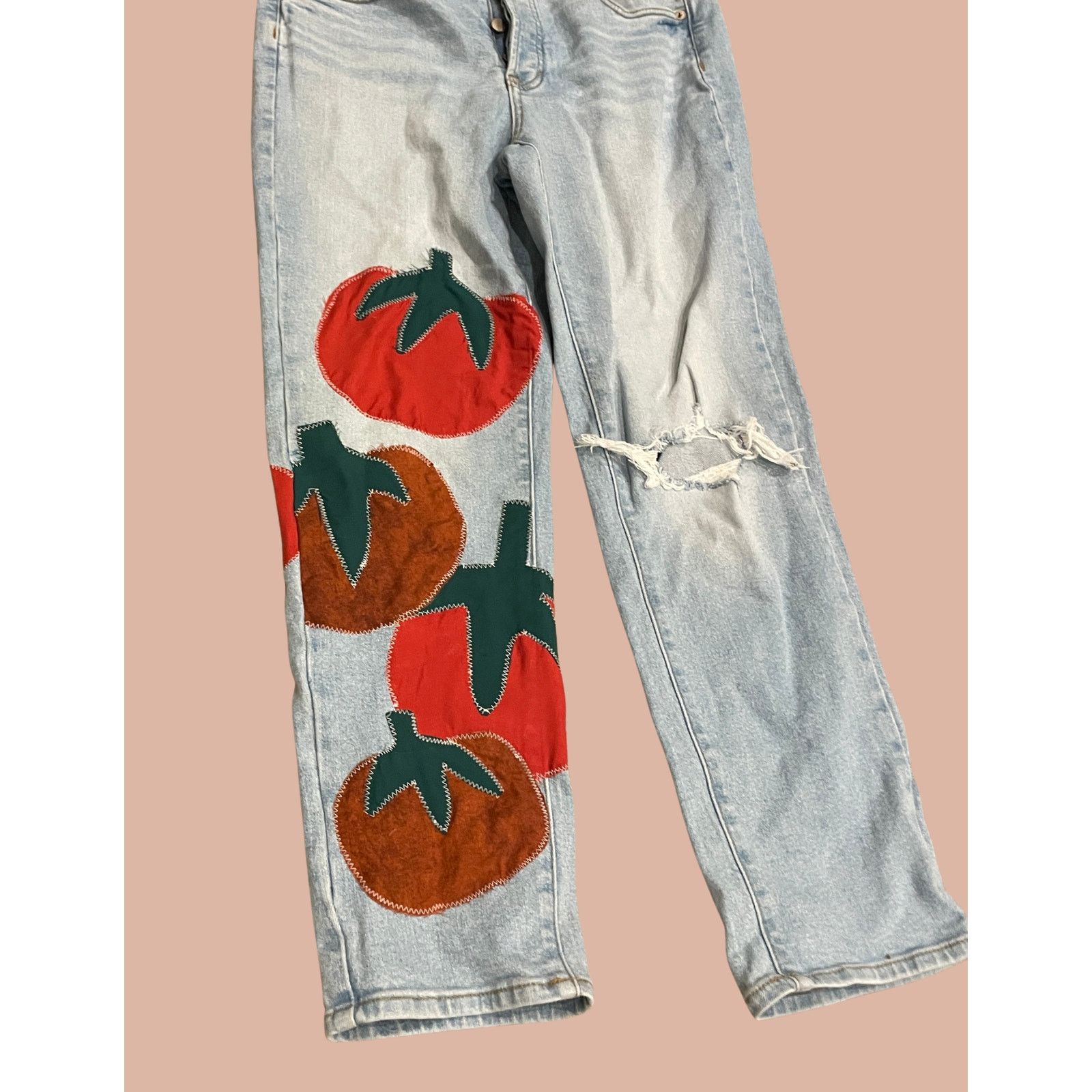 Other Size 10 Upcycled Tomato Jeans | Indie Quirky Straight Leg Size 32" / US 10 / IT 46 - 5 Thumbnail