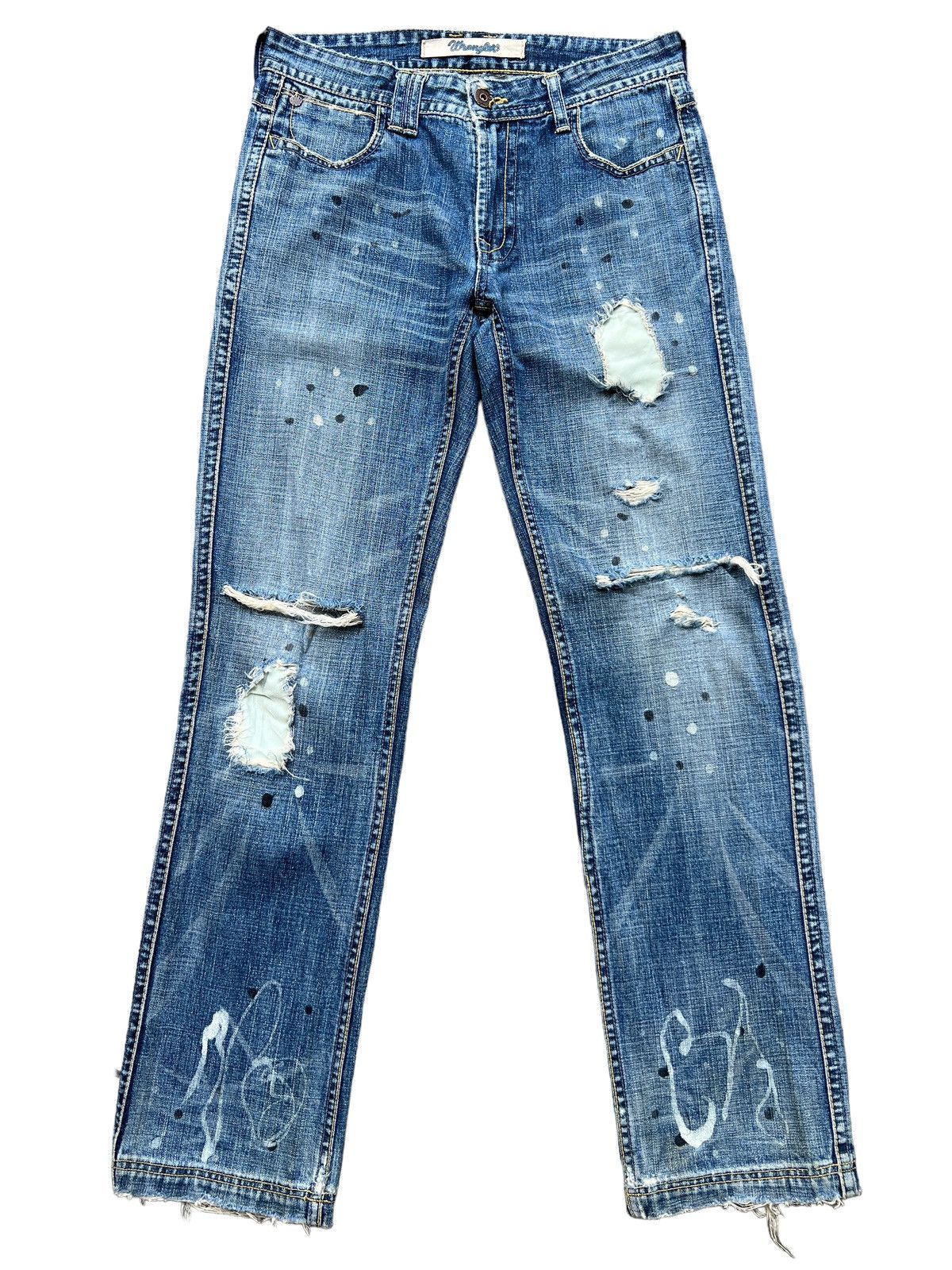 Wrangler Vintage Wrangler Distressed Patchwork Denim Jeans 33x34 Size US 33 - 2 Thumbnail