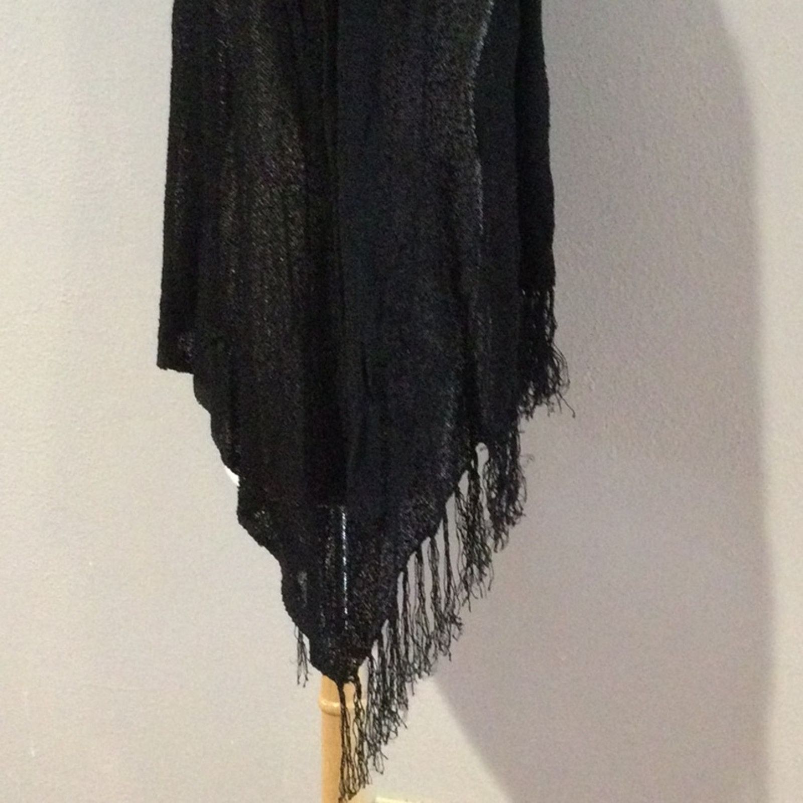 Chicos Chico's Black Fringe L/S 100% Rayon Open Cardigan M/L Size L / US 10 / IT 46 - 6 Thumbnail