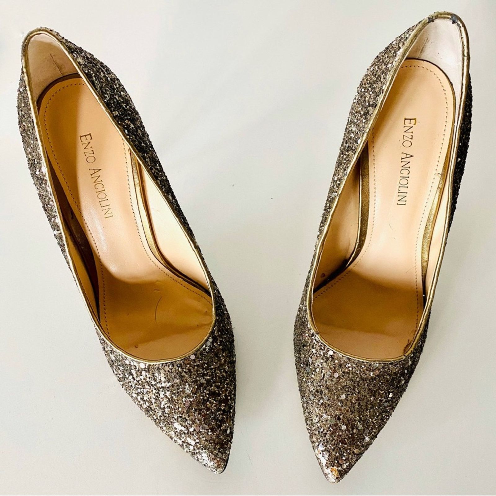 Enzo Mantovani ENZO ANGIOLINI Gold Sequins Sparkle Metallic Stiletto Heels Size US 9 / IT 39 - 2 Thumbnail