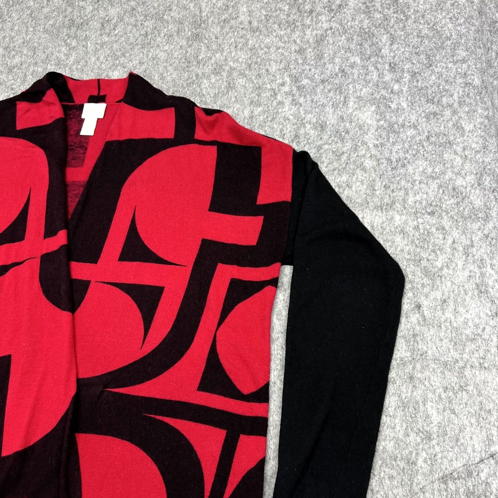 Vintage Chicos Cardigan Sweater Womens 1 Red Black Geometric Print Open Front Knit Prep Size XS / US 0-2 / IT 36-38 - 7 Thumbnail