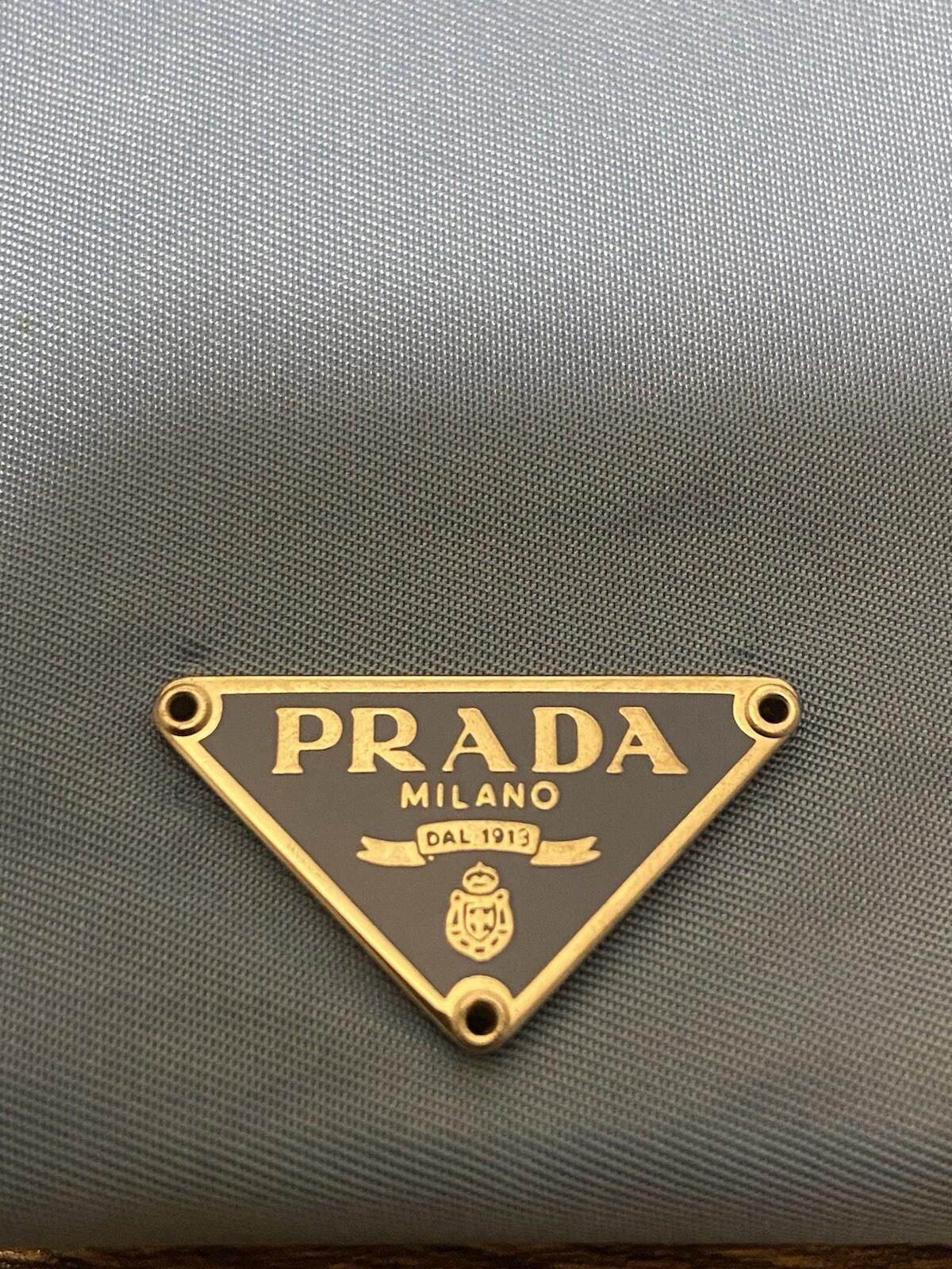 Prada Prada blue nylon logo-lined clutch pouch bag w strap, good* Size ONE SIZE - 6 Thumbnail