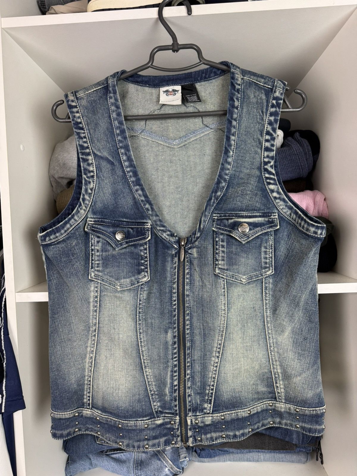 Harley Davidson Y2K Harley Davidson Women's Embellished Graphic Denim Vest Size M / US 6-8 / IT 42-44 - 10 Thumbnail
