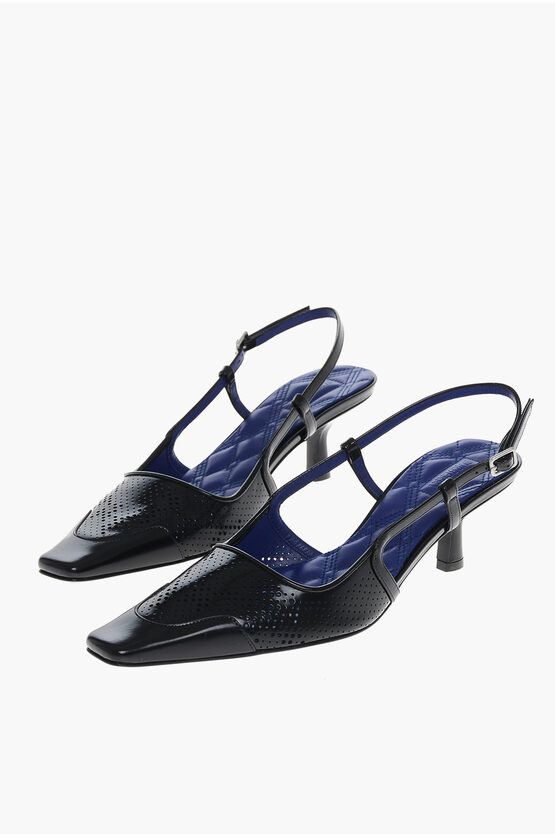 Burberry Perforated Leather Slingbacks With Squared Toe 5Cm Shoes in Black, Women's (Size 8)