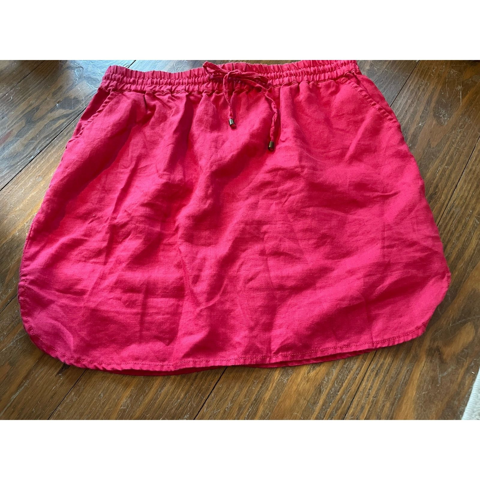 Willi Smith Willi Smith 100% linen Red Drawstring Waist Mini Skirt, M Size 28" / US 6 / IT 42 - 3 Thumbnail