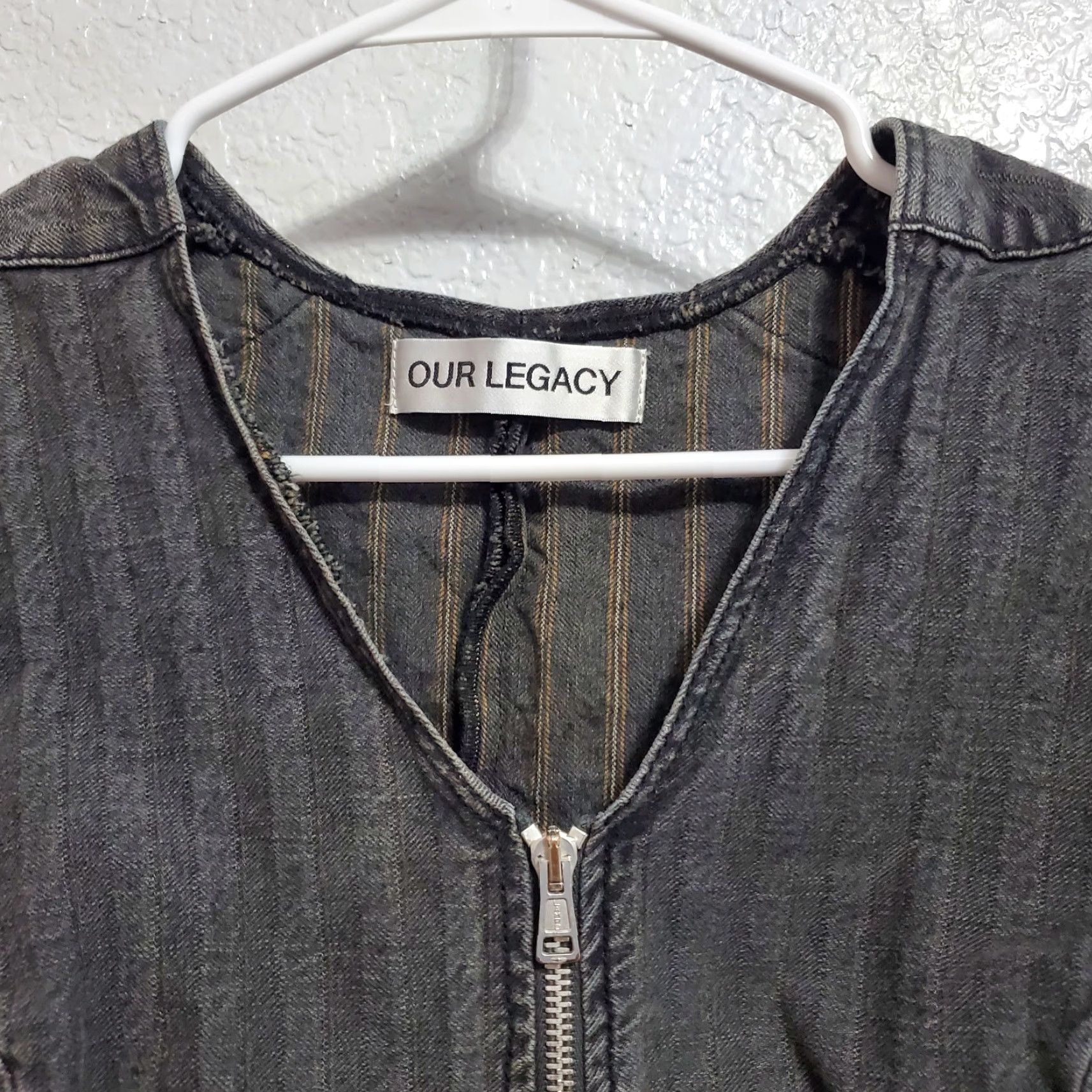 Our Legacy VINTAGE OUR LEGACY Biker Zip Vest Women 42 M Washed Gray Torino Stripe Denim Top Shirt Size M / US 6-8 / IT 42-44 - 4 Thumbnail