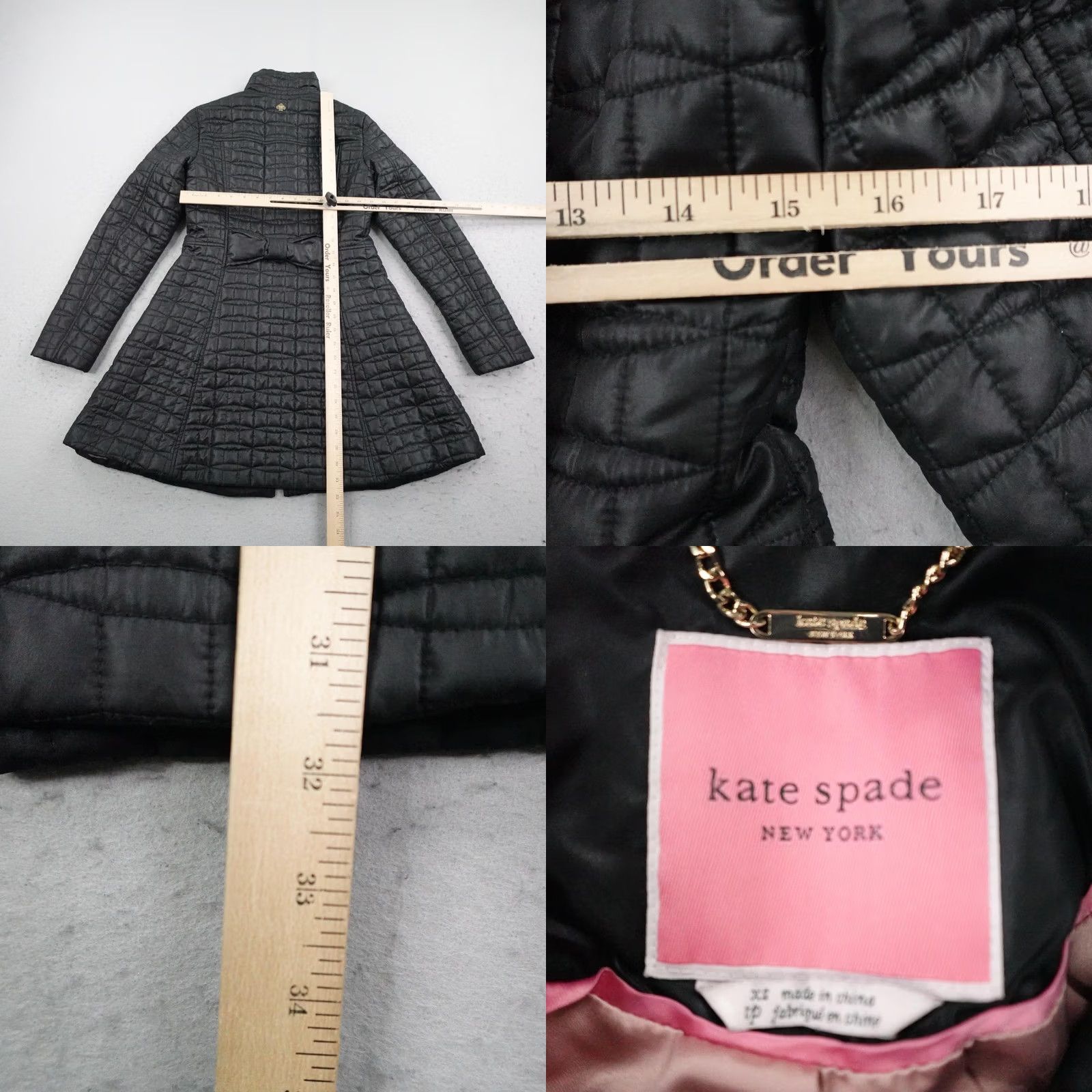 Vintage Kate Spade New York Womens XS Black Fit and Flare Puffer Coat Bow Quilted Jacket Size XS / US 0-2 / IT 36-38 - 8 Thumbnail