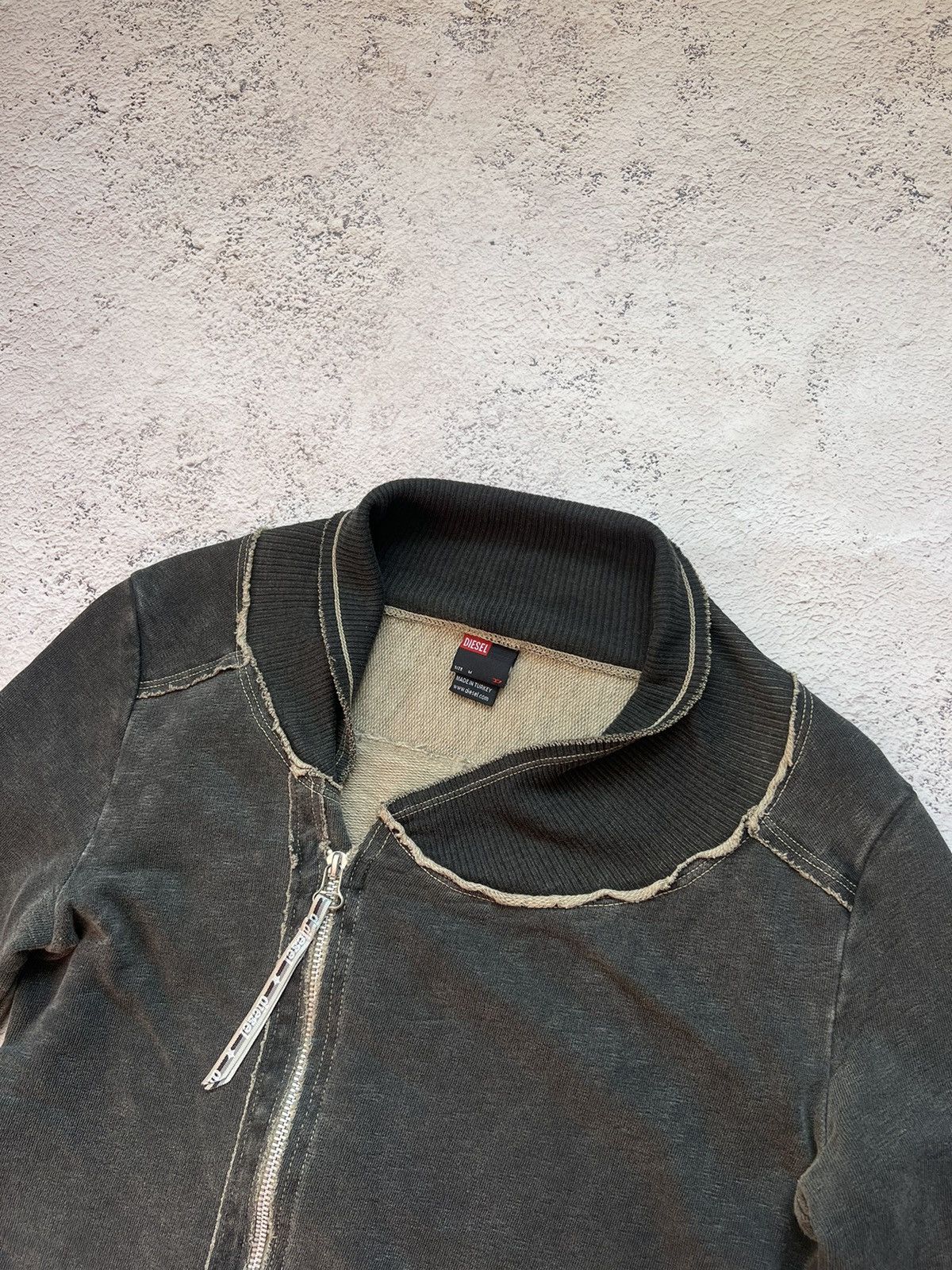 Diesel Archive Distressed Zip Up Top Jumper Y2K Grunge