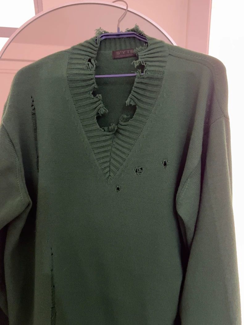 Yohji Yamamoto Yohji Yamamoto S'YTE Distressed V-Neck Sweater - dmc Size US M / EU 48-50 / 2 - 1 Thumbnail