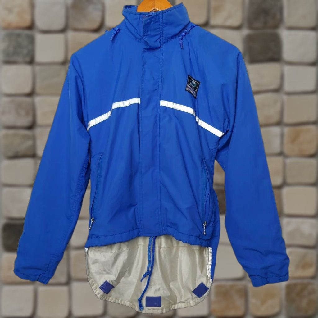 Vintage VINTAGE Performance Bicycle Windbreaker Jacket XS Men Blue Hooded Reflective 34" Chest 29" Back Vented Zip Size US XS / EU 42 / 0 - 1 Thumbnail