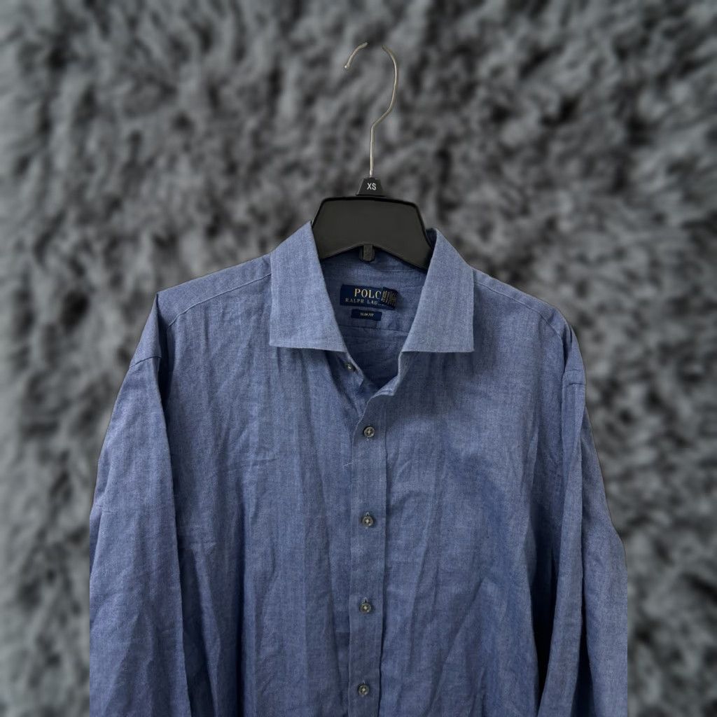 Polo Ralph Lauren Polo Ralph Lauren Shirt Mens 16.5 Blue Herringbone Slim Fit Button Up L/S Size US XL / EU 56 / 4 - 1 Thumbnail