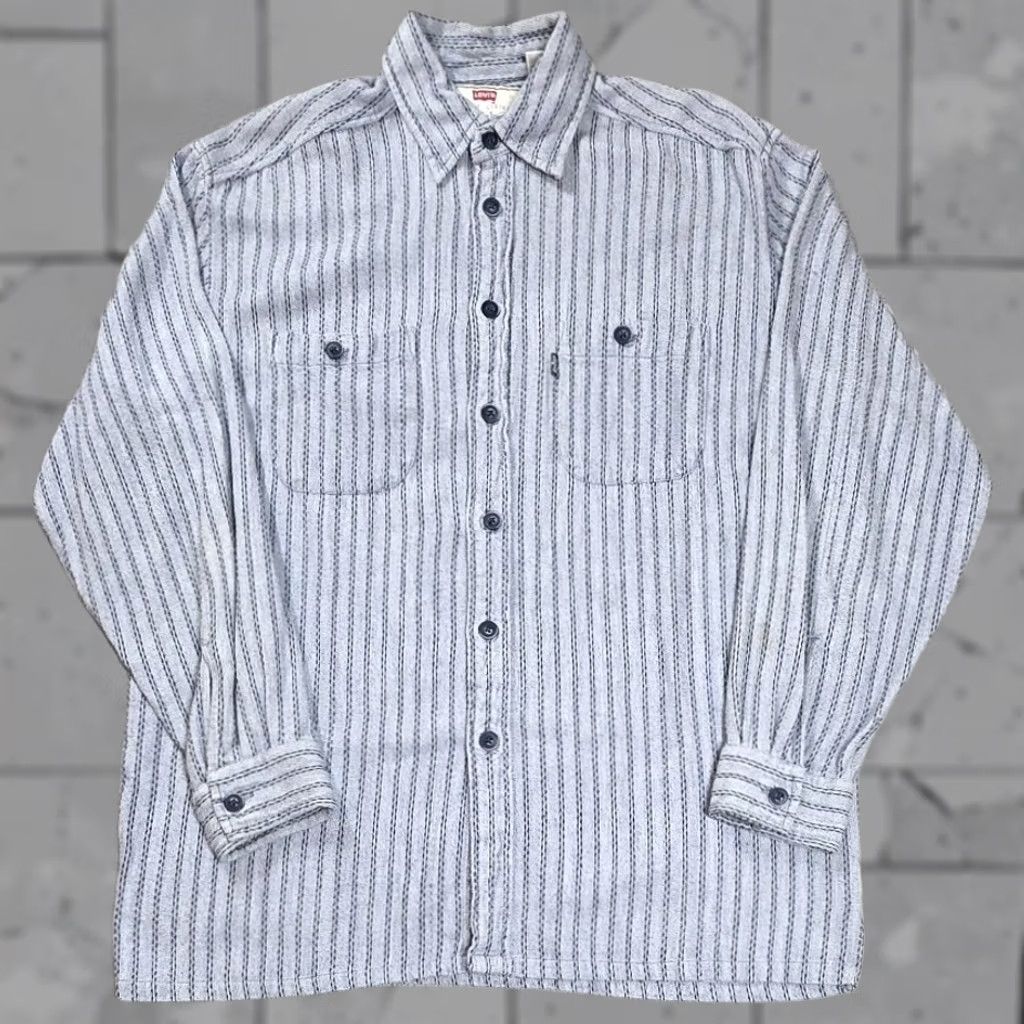 Levi's VTG Levi's Work Shirt Men Long Sleeve Stripe Button Up XL Gray 100% Cotton Western 90s Denim Style Shirt Mens Size US XL / EU 56 / 4 - 1 Thumbnail
