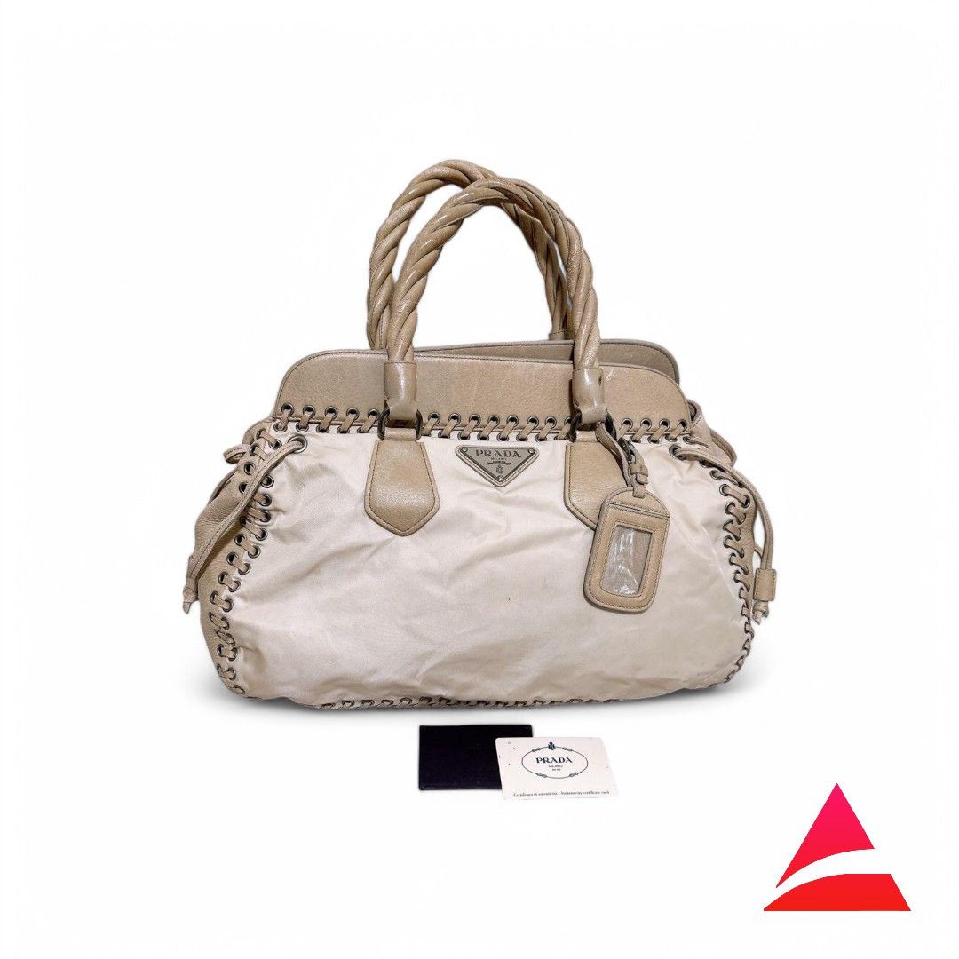 Prada Prada - Handbag Beige Leather Shoulder Bag Triangle Logo Size ONE SIZE - 1 Thumbnail