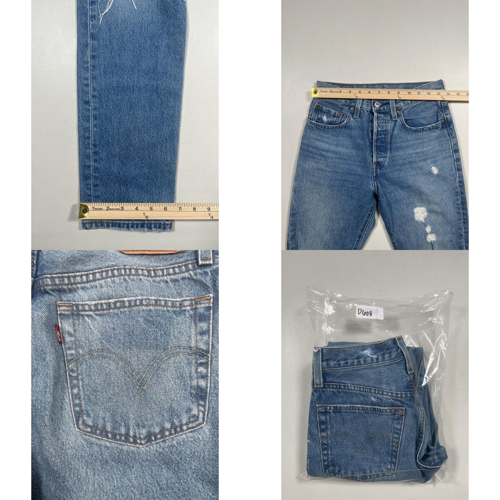 Levi's Levi's 501 Jeans W26 L32 Medium Blue Straight High Rise Distressed Denim Womens Regular XS? Size 26" / US 2 / IT 38 - 8 Thumbnail