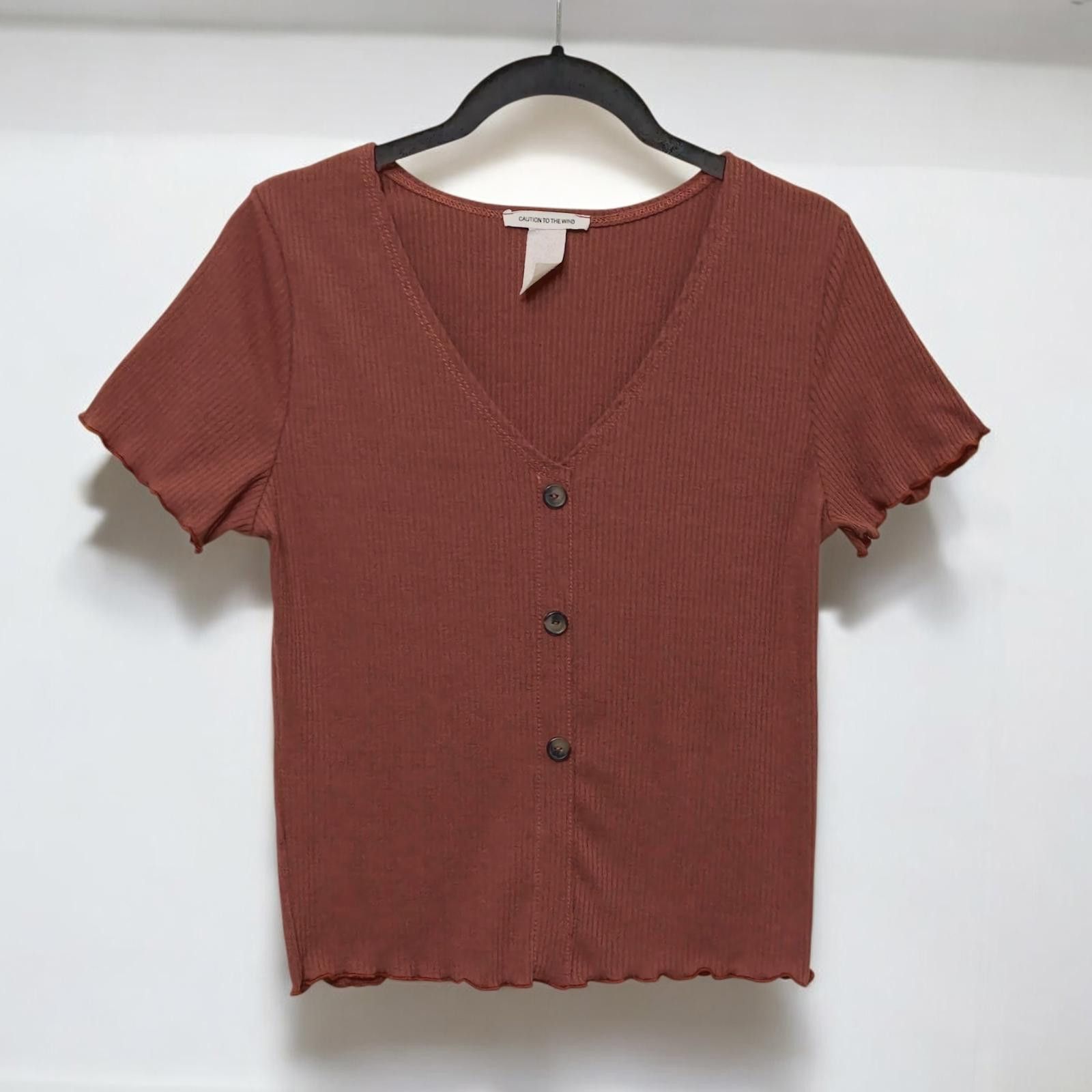 Designer Caution to the Wind Ribbed Button-Up Top Size XS / US 0-2 / IT 36-38 - 1 Thumbnail