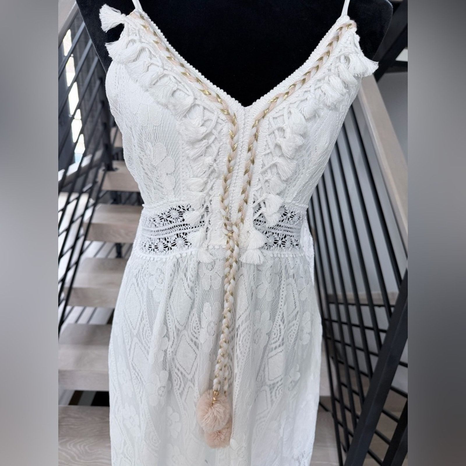 Other New White Beach Boho Midi V-Neck Casual Lace Dress size S Size S / US 4 / IT 40 - 13 Thumbnail