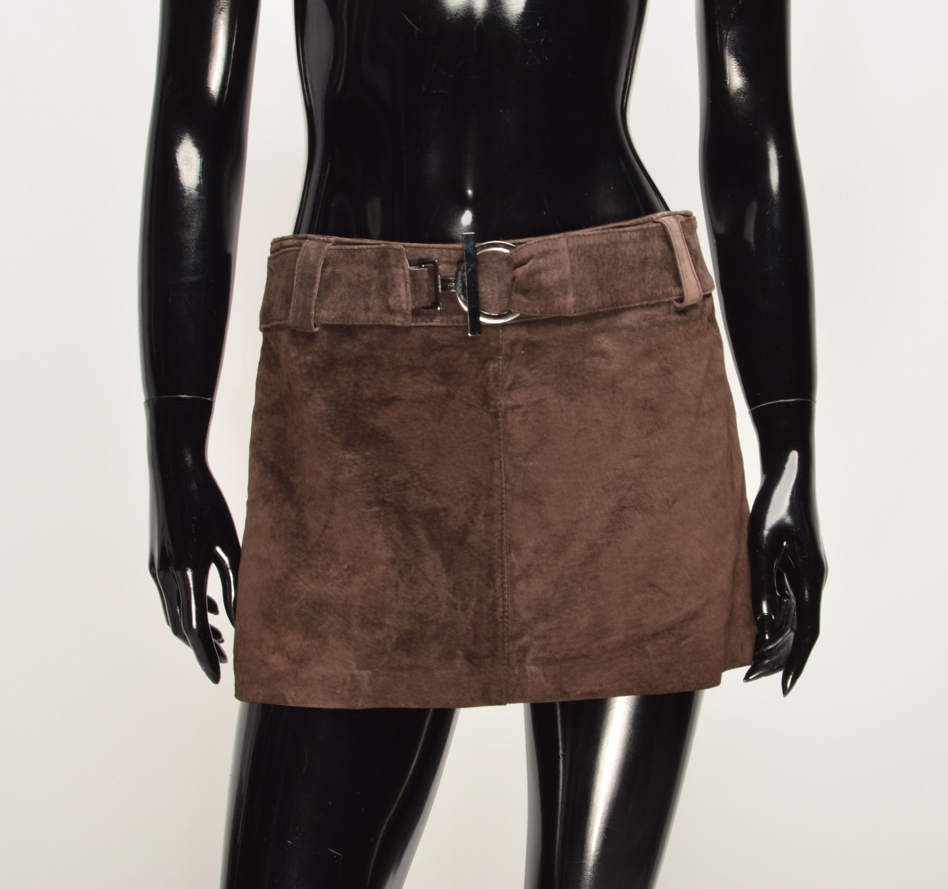 Vintage Rare Jane Norman Y2K Belted Suede Leather Mini Skirt Size 28" / US 6 / IT 42 - 1 Thumbnail
