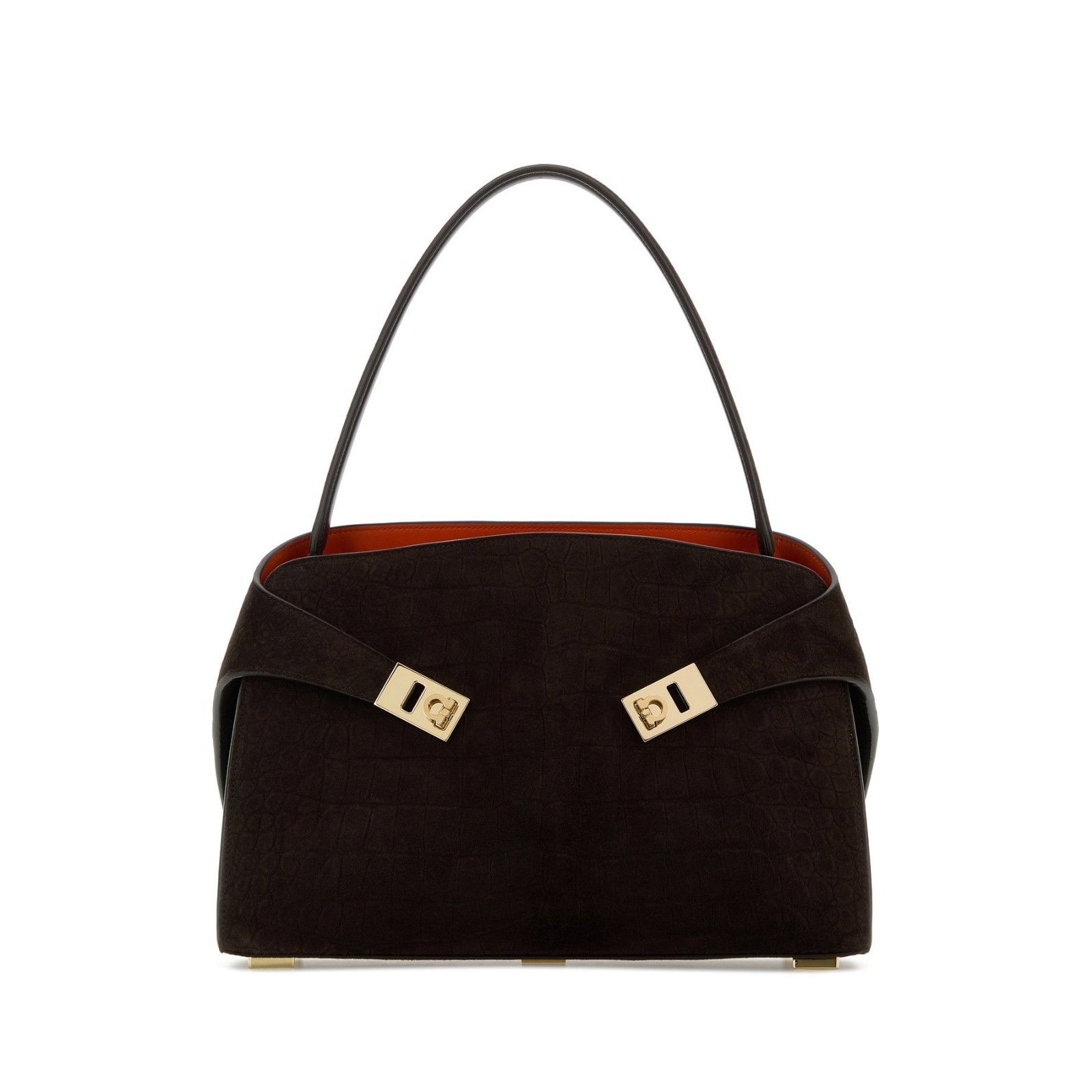 FERRAGAMO Hug Medium Testa Di Moro Suede Top Handle Bag New