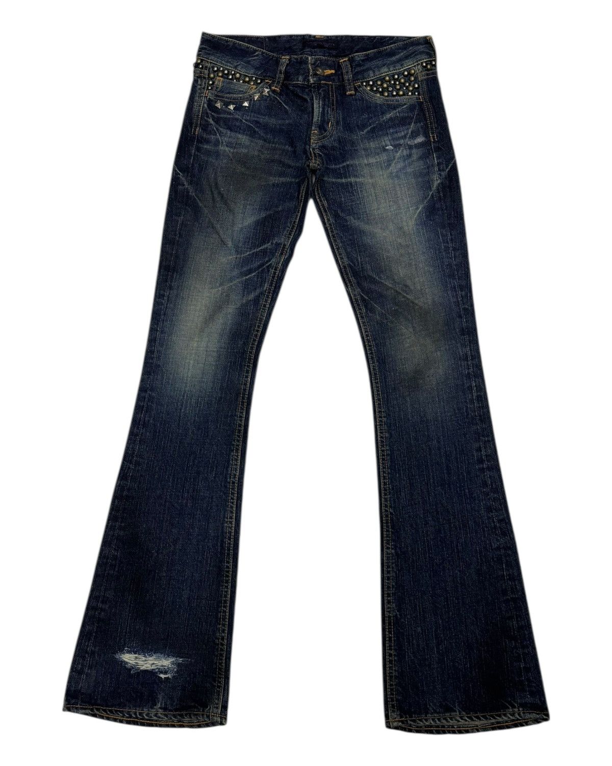 Japanese Brand × Maison Margiela Flare Jeans Maison Gilfy Metal Studded Punk Bootcut Denim Size 28" / US 6 / IT 42 - 1 Thumbnail