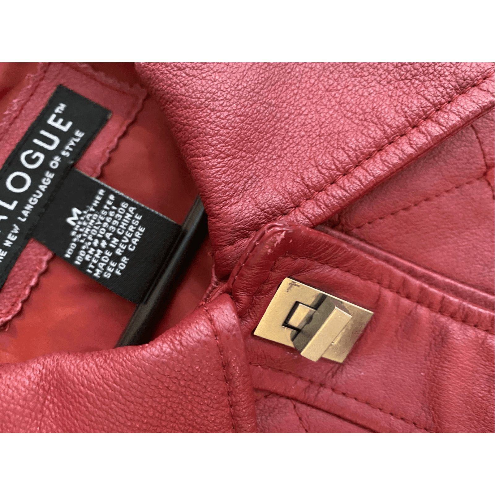 Nordstrom Dialogue Red Quilted Leather Jacket Toggle Button, Sz Medium Size M / US 6-8 / IT 42-44 - 6 Thumbnail