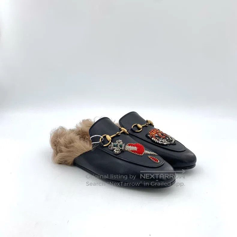 Gucci Gucci Black tiger head love diamond round toe leather mule Size US 4.5 / IT 34.5 - 2 Thumbnail