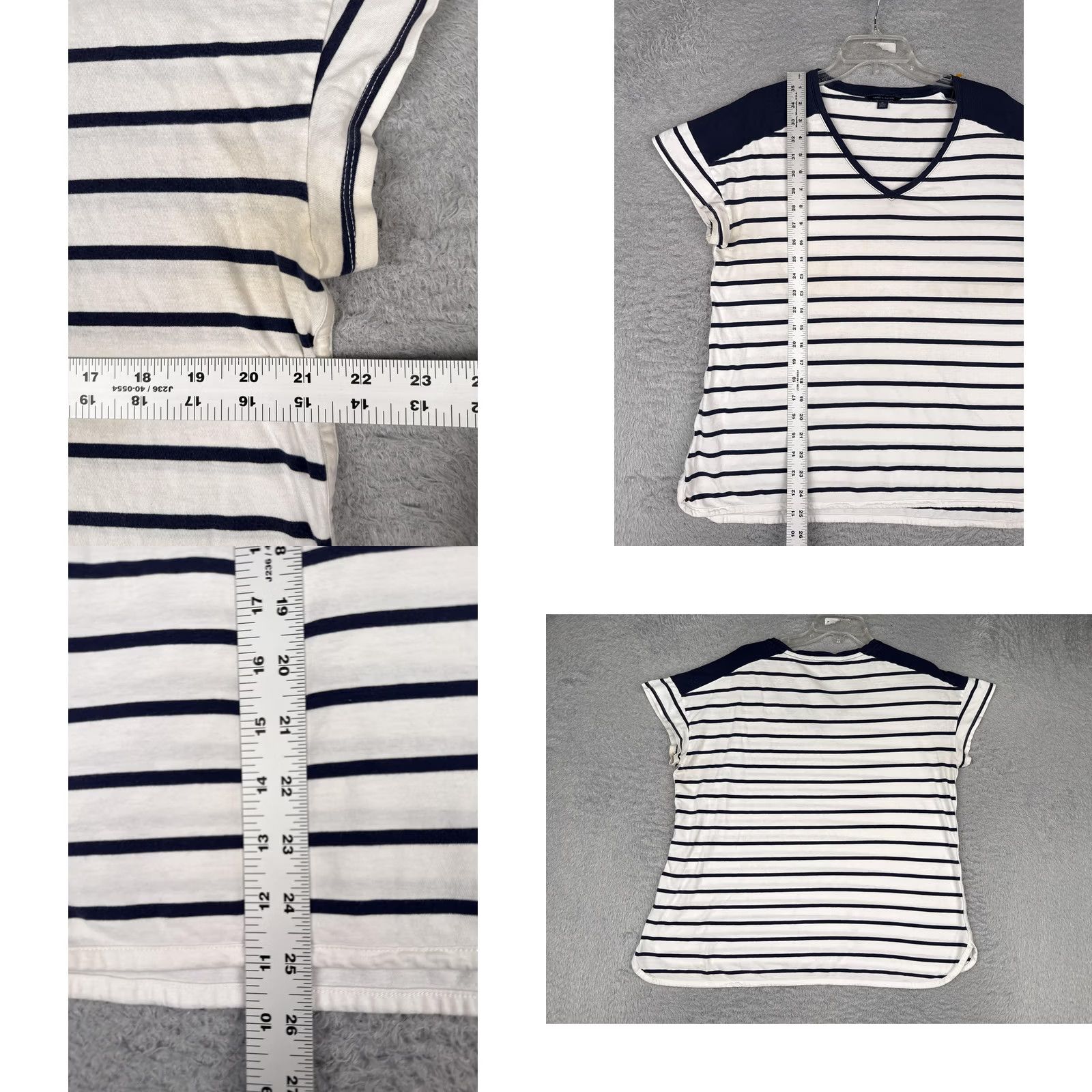 Tommy Hilfiger Tommy Hilfiger Shirt Womens 1X White Navy Striped V-Neck Short Sleeve Tee Casual Size XL / US 12-14 / IT 48-50 - 8 Thumbnail