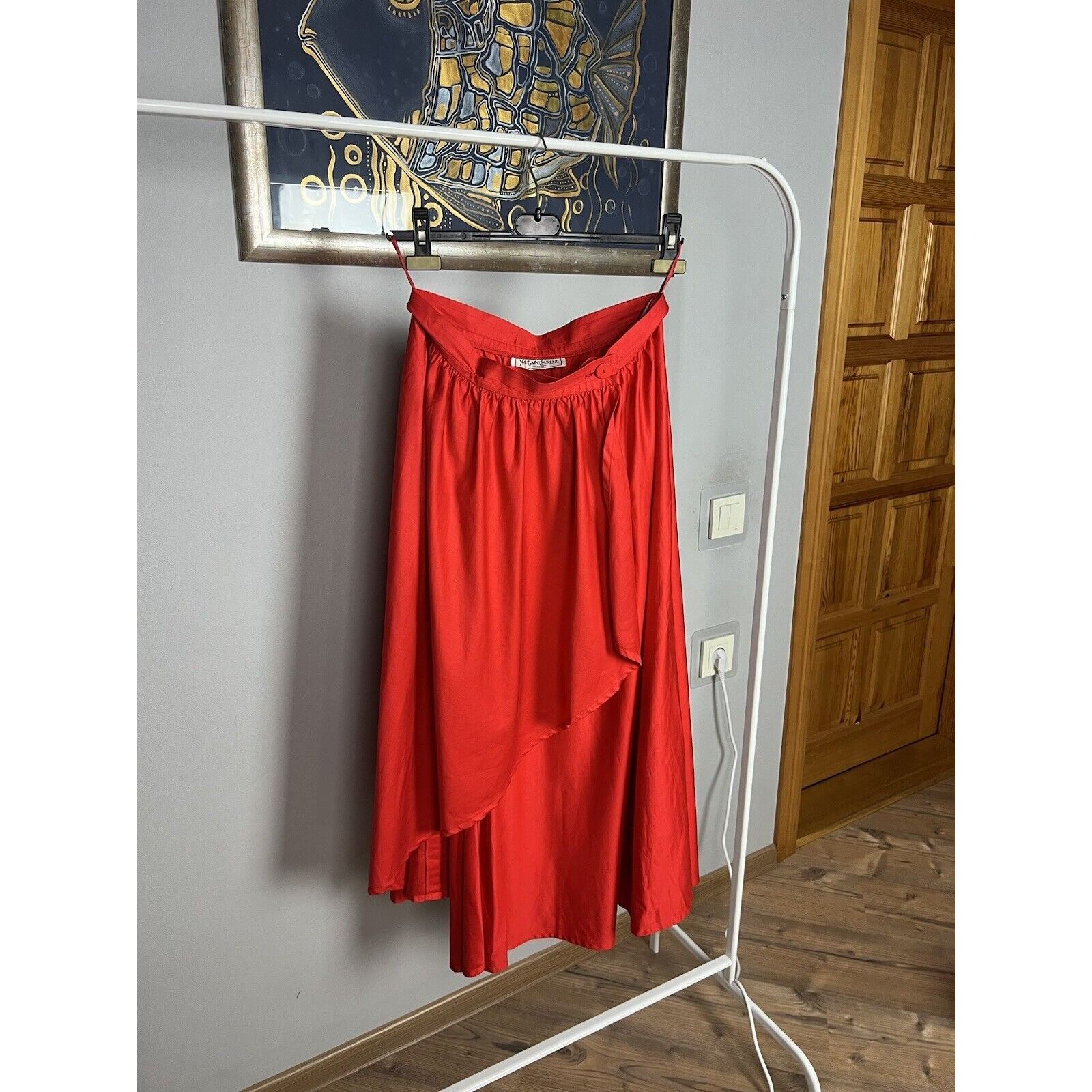 Yves Saint Laurent RARE! YSL Saint Laurent Variation VTG Red Long Wrap Skirt Si Size 29" - 2 Thumbnail
