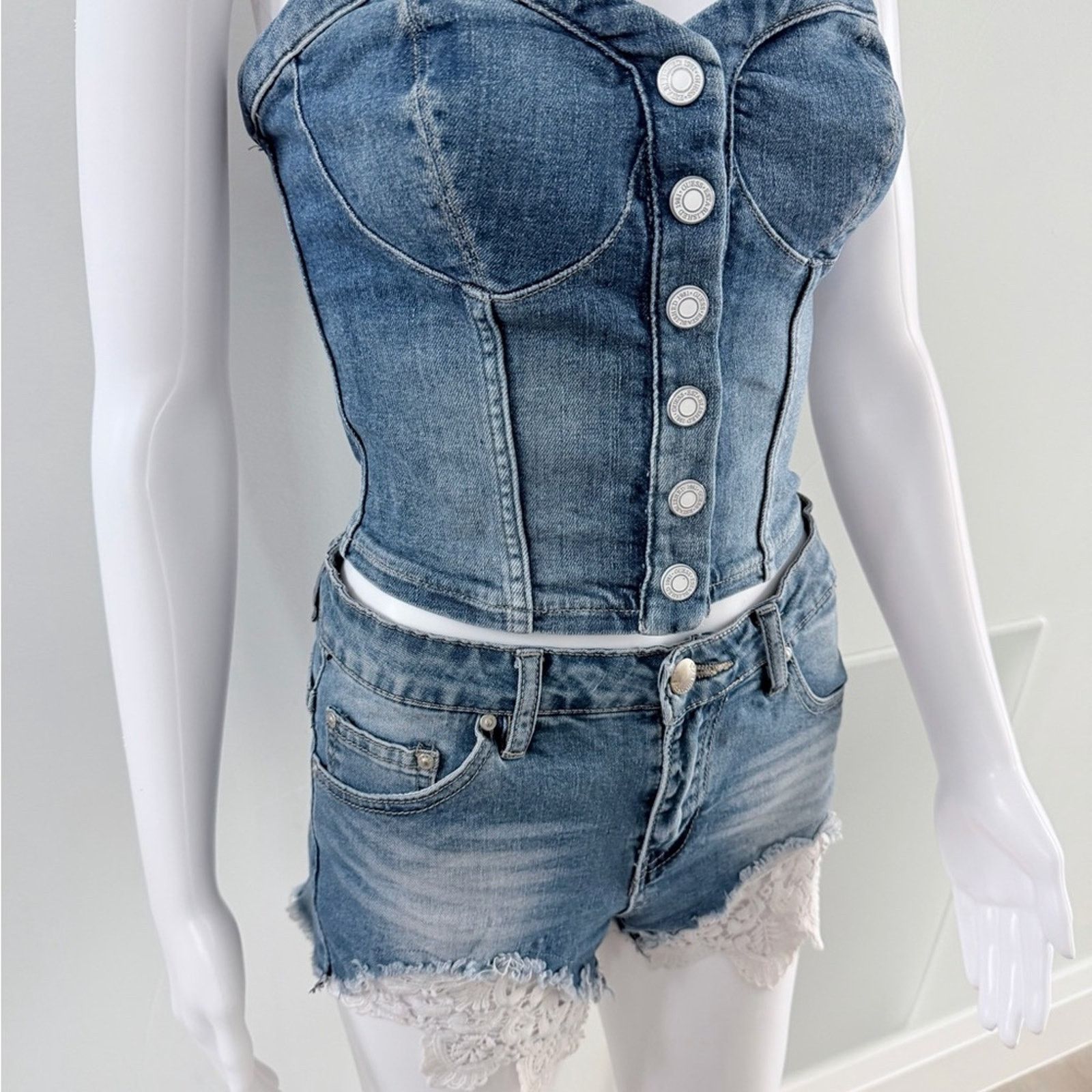 Other Guess Y2K Vintage Denim Bustier and Shorts Set size S Size 26" / US 2 / IT 38 - 3 Thumbnail