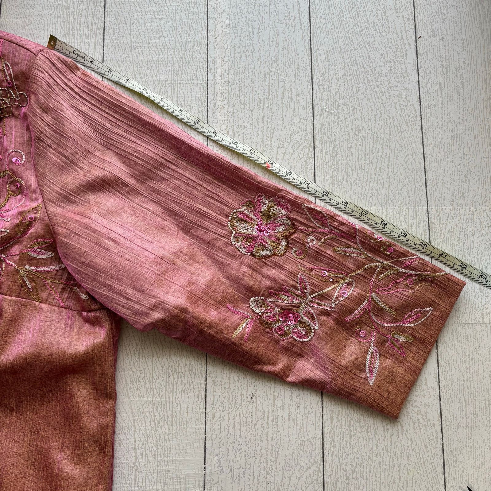 Other Blutique Rose Pink Shimmer Floral Embroidered Beaded Jacket Size XXL / US 16-18 / IT 52-54 - 4 Thumbnail