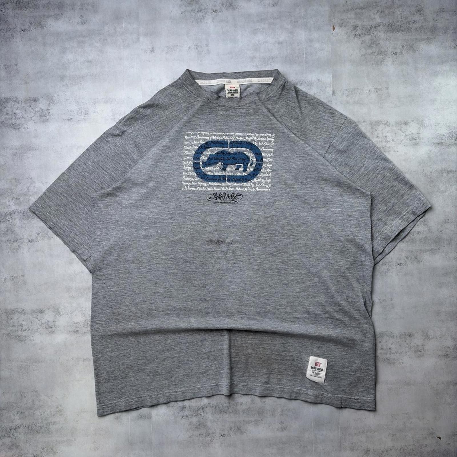 Ecko Unltd. Y2K Grey Ecko Unltd Grunge Distressed Skater T-Shirt Size US XXL / EU 58 / 5 - 1 Thumbnail