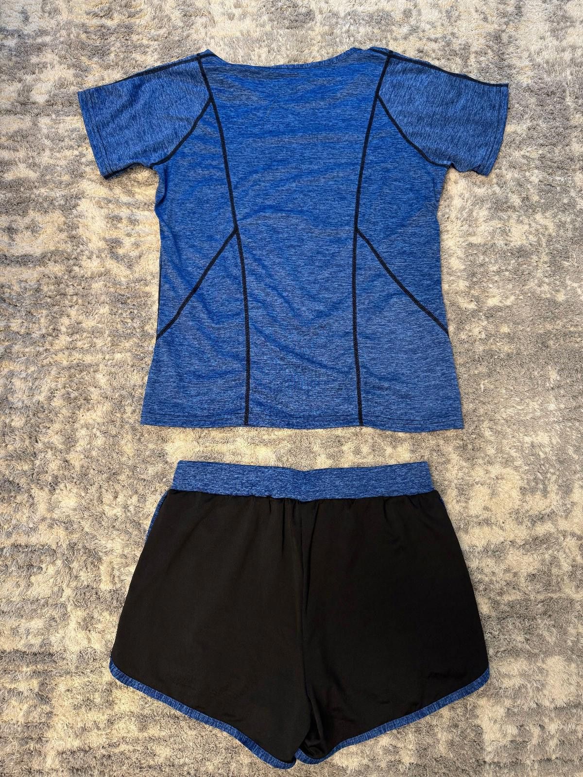 The Unbranded Brand Women’s 3 Pc Athletic Set Jacket T-Shirt Shorts Blue Black M Size M / US 6-8 / IT 42-44 - 7 Thumbnail