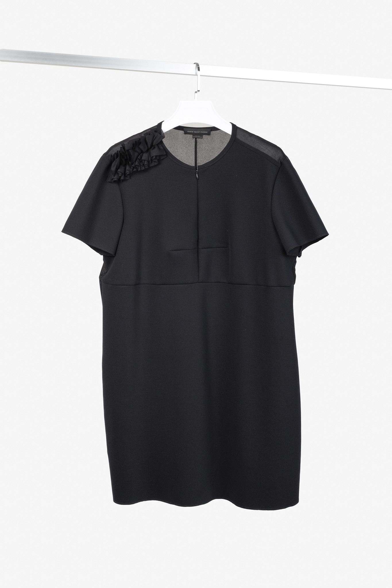 Marie Saint Pierre Marie Saint Pierre Black Neoprene Ruffle-Shoulder Mini Dress Size XL / US 12-14 / IT 48-50 - 1 Thumbnail