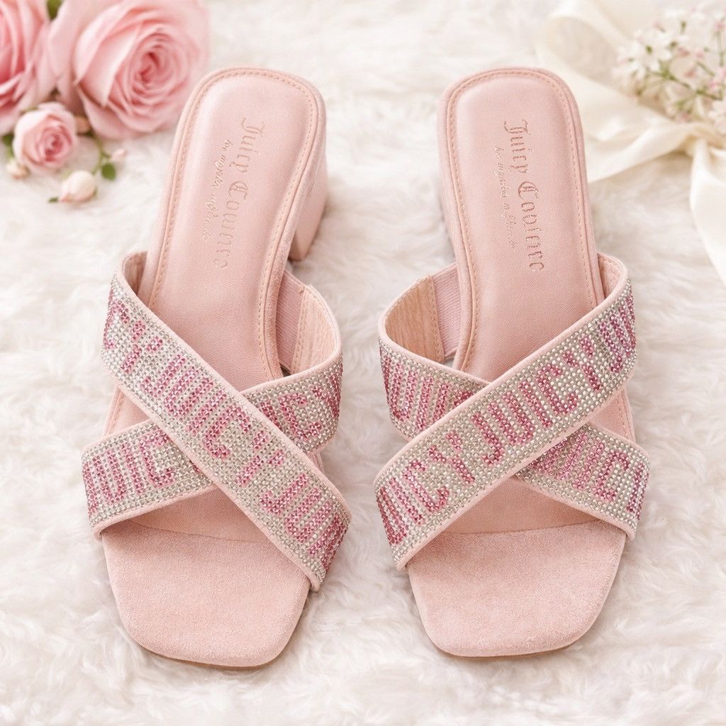Juicy Couture Juicy Couture Zarie Pink Rhinestone Slide Sandals Size 7.5 Size US 7.5 / IT 37.5 - 1 Thumbnail