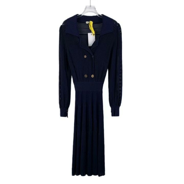 Fendi Fendi Dark Blue Lapel Double-Breasted Knit Dress Size S / US 4 / IT 40 - 1 Thumbnail