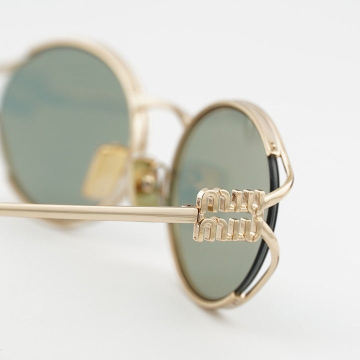 Miu Miu Miu Miu MU52YS 5AK04M Sunglasses Gold Oval Frame, Green Size ONE SIZE - 6 Thumbnail