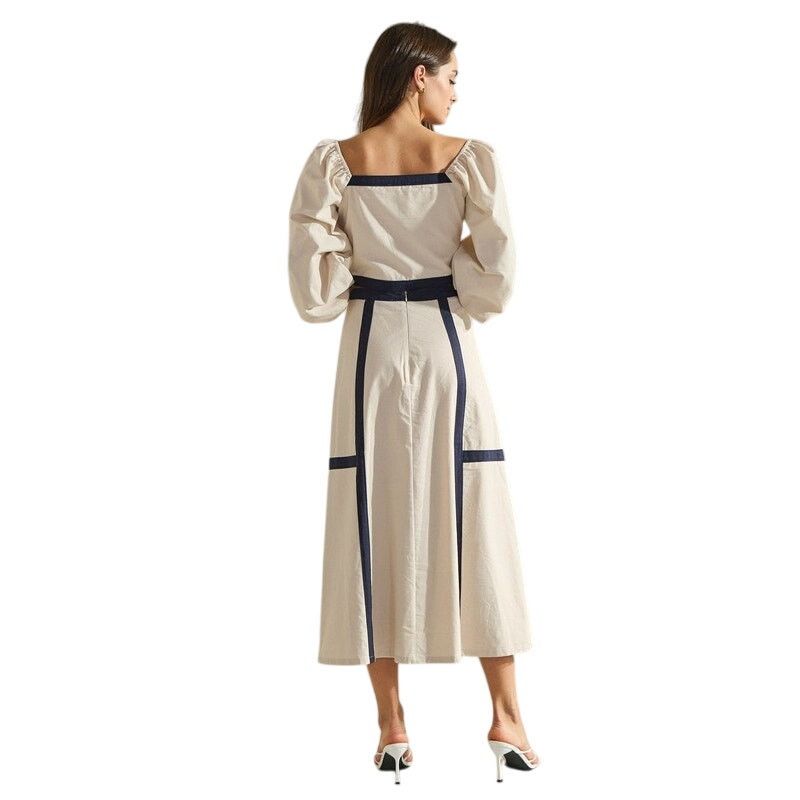 ABLE ABLE Sand Navy Contrast Trim Square Neck Top Midi Skirt Set Size 30" / US 8 / IT 44 - 8 Thumbnail