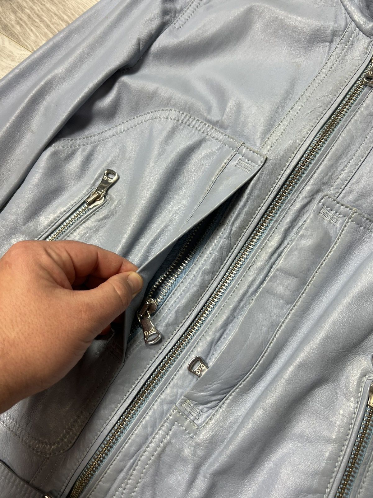 Dolce & Gabbana × Vintage Rare Dolce Gabbana Blue Leather Biker Jacket Size 44 Size M / US 6-8 / IT 42-44 - 11 Thumbnail