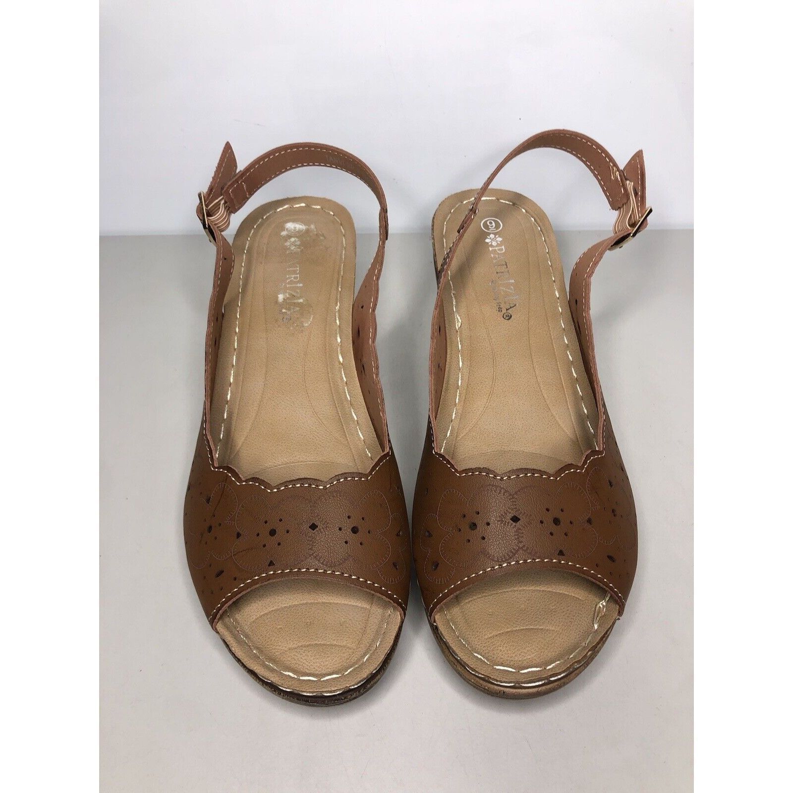Spring Court Patrizia Spring Step Brown Leather Perforated Heel Sandals W Size US 9 / IT 39 - 9 Thumbnail