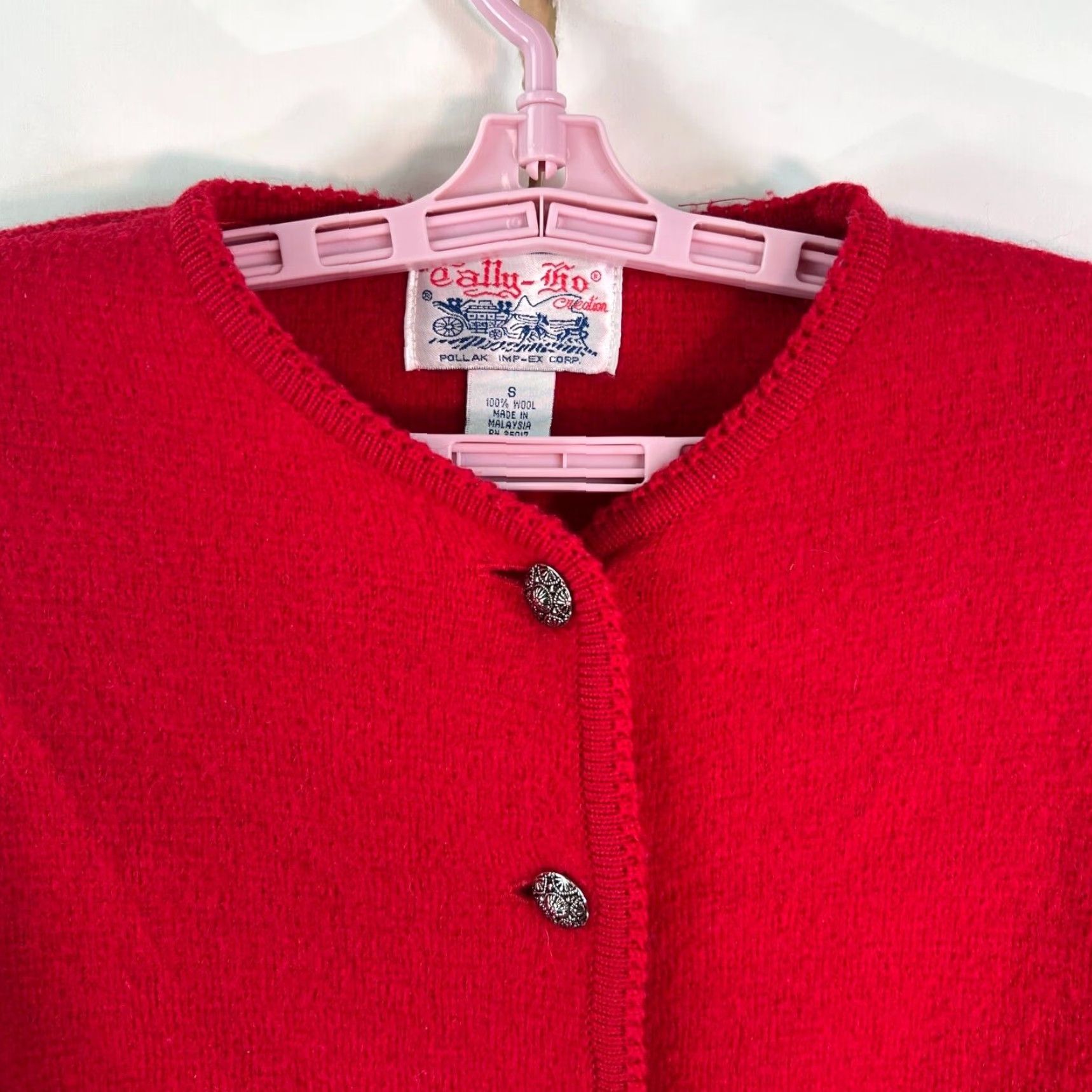 Vintage VINTAGE Tally Ho Wool Cardigan Sweater Womens Size 8 Red V-Neck Tight Knit Long Sleeve 90s Size M / US 6-8 / IT 42-44 - 3 Thumbnail