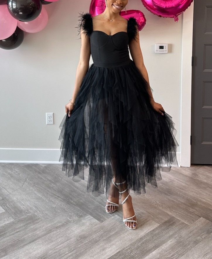 Fashion Nova Black tulle maxi dress | Grailed