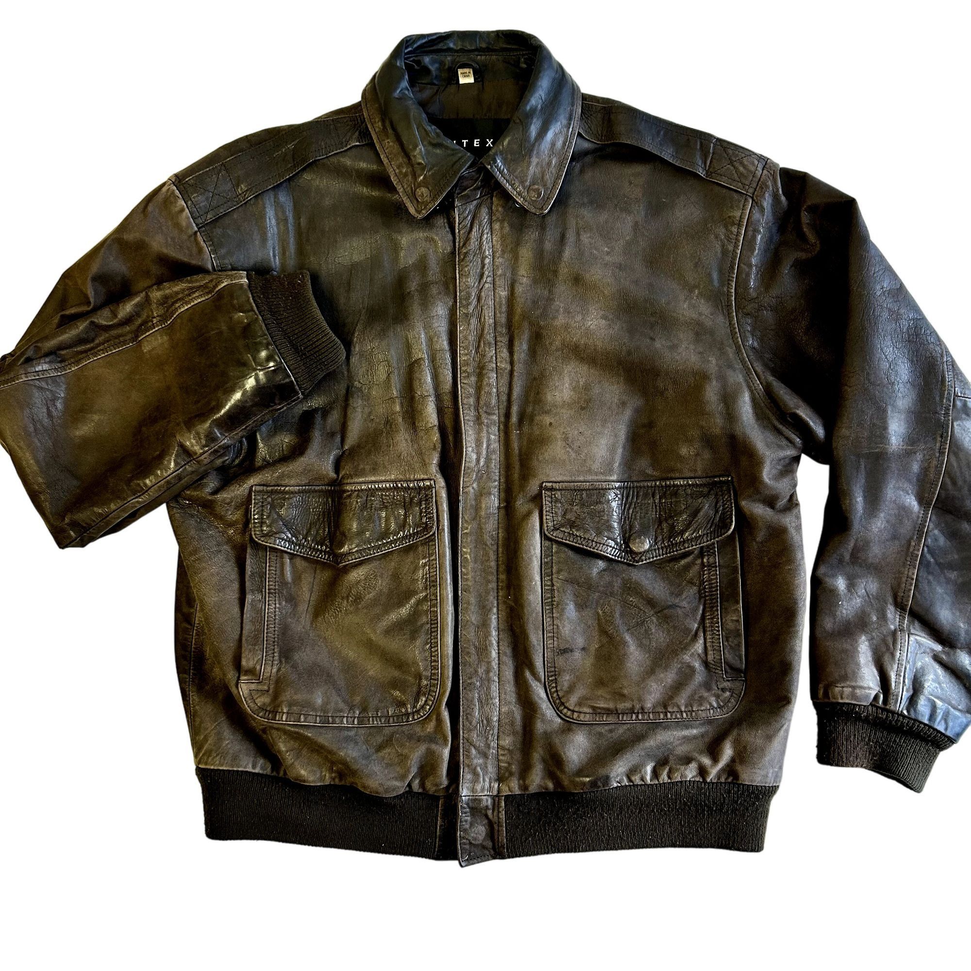 image of Unkwn 90's Context Brown Leather A2 Flight Motorcycle Biker Jacket, Men's (Size Large)