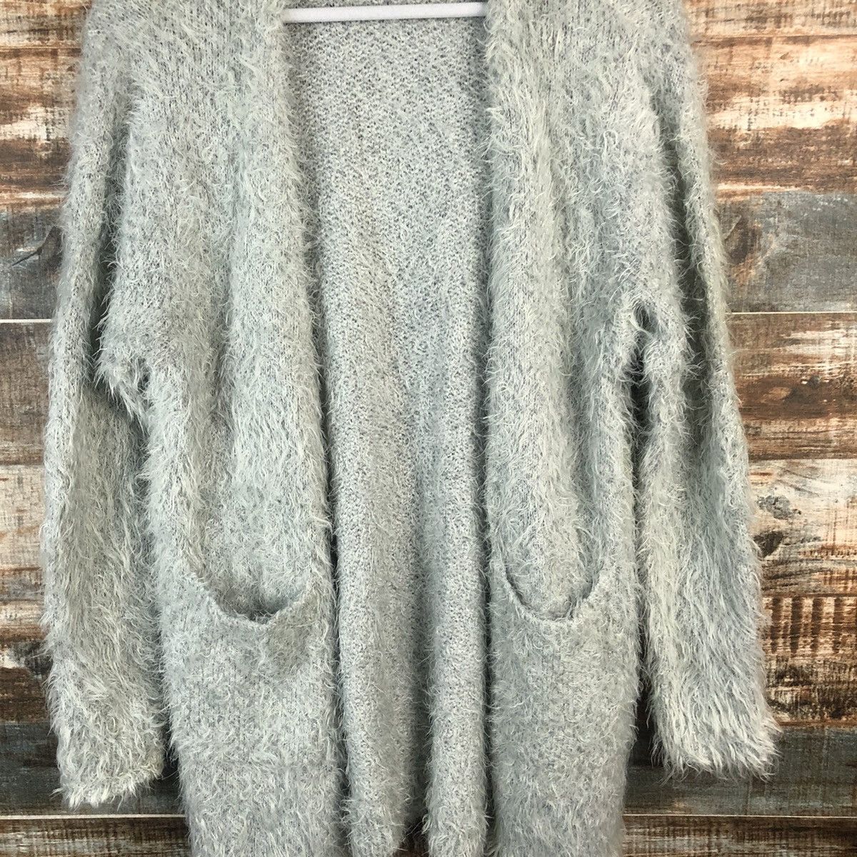 Homespun Knitwear DLL VIS Green fur shaggy mohair Cardigan Knitwear #C355 Size US M / EU 48-50 / 2 - 5 Thumbnail