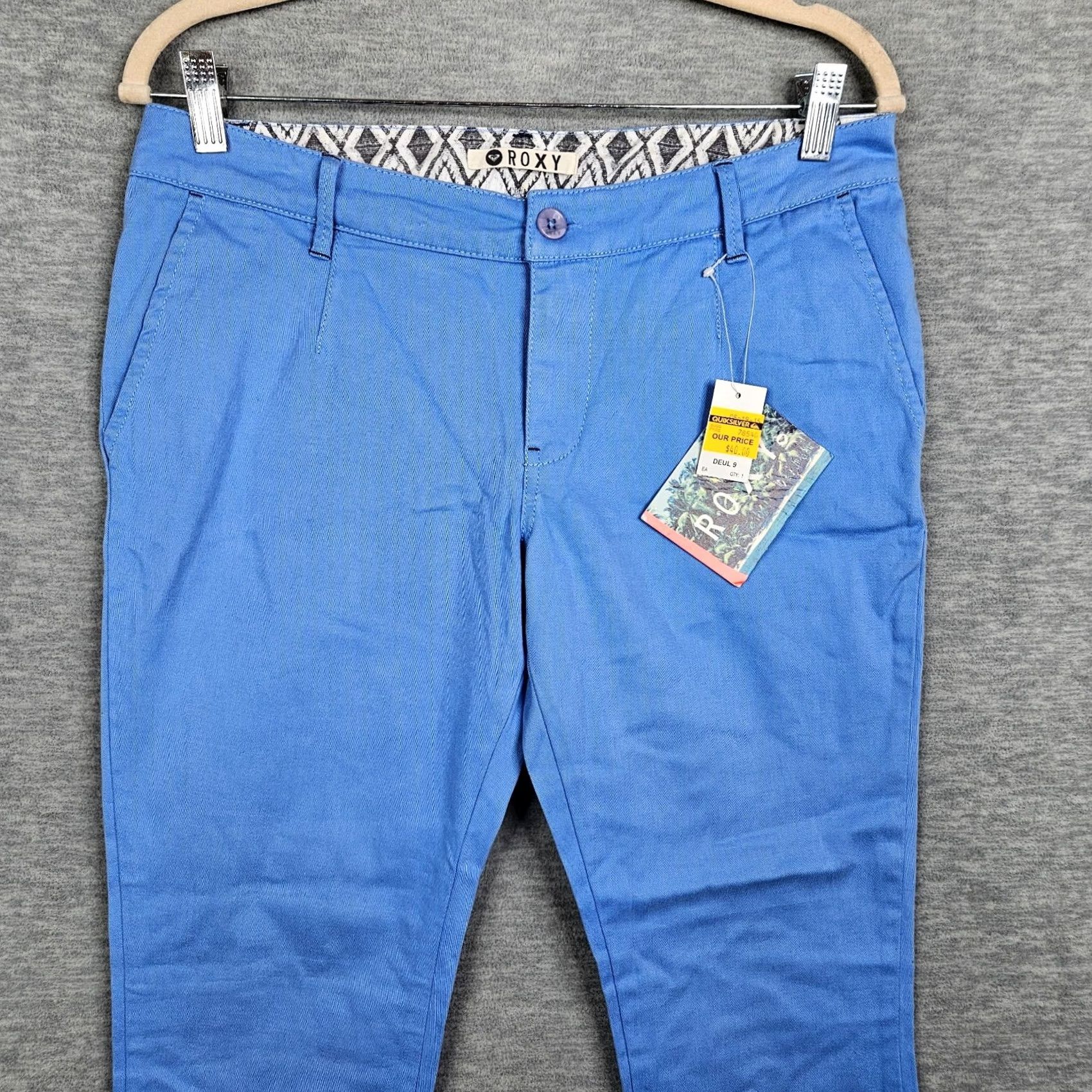 Vintage ROXY Womens Azure Blue Cotton Chino Pants Regular Size 12 New Pants Women Blue Chino Casual 12 Mens Womens Girls Size 34" / US 12 / IT 48 - 6 Thumbnail