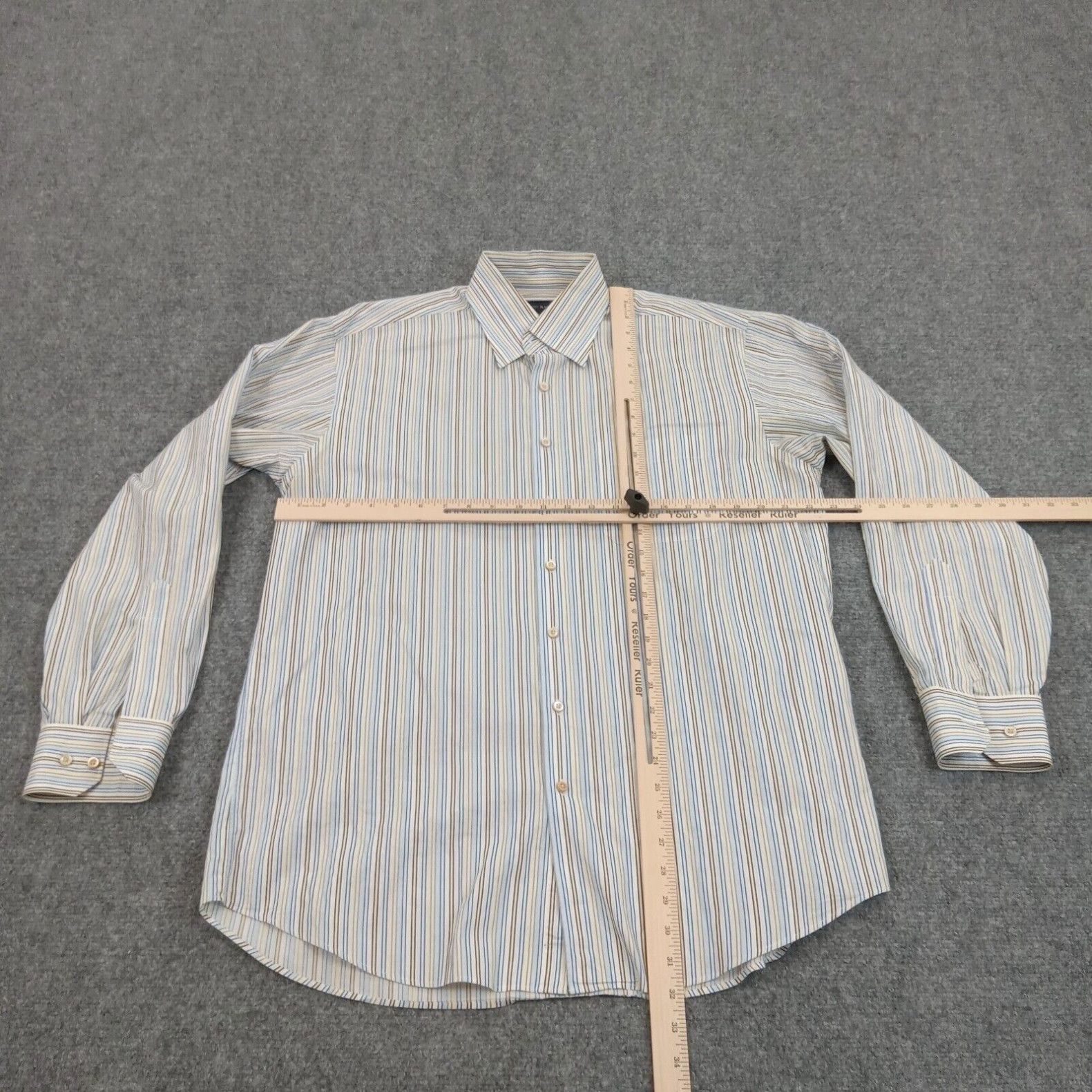 Vintage Scott Barber Shirt Mens Large White Blue Brown Stripes Button Up Casual Dress Size US L / EU 52-54 / 3 - 2 Preview