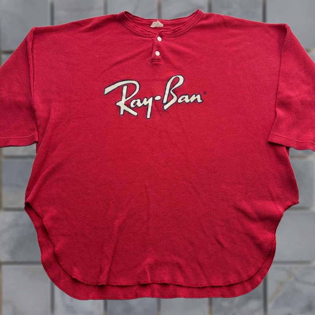 Vintage VINTAGE Ray-Ban Red Waffle Knit Thermal Henley Shirt Oversized 90s Logo Canada Mens XL Grunge Streetwear Logo Embroidered Short Sleeve 1990s Victory Size US XL / EU 56 / 4 - 1 Thumbnail