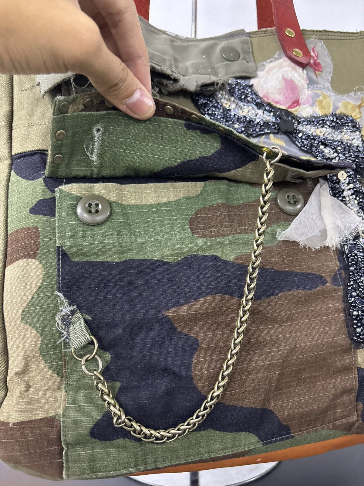 Engineered Garments Boro Denim Patchwork Tote Bag Military Handmade Chanel Style Size ONE SIZE - 10 Thumbnail