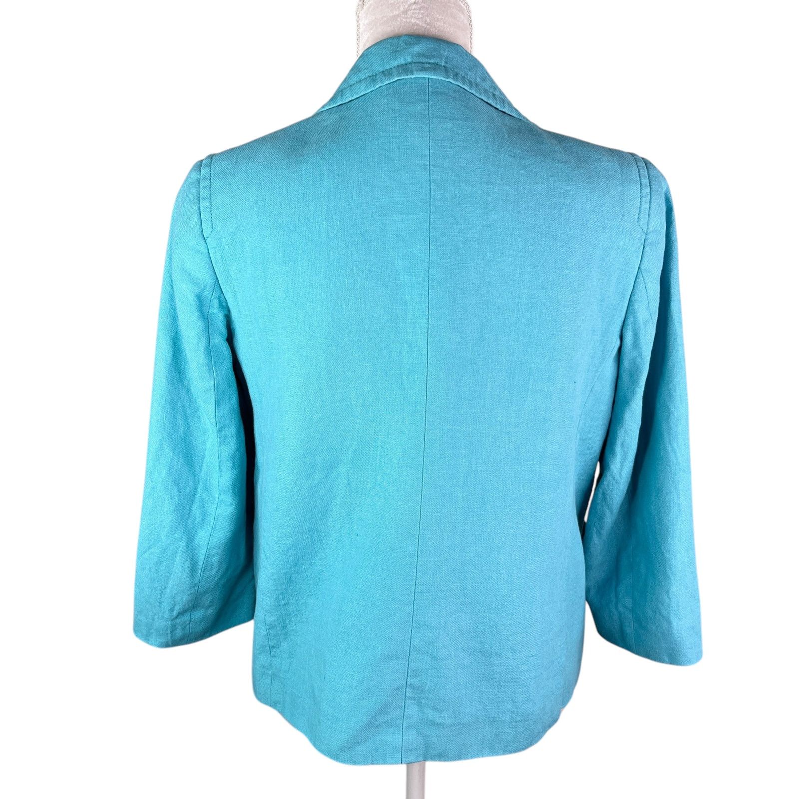 Other Talbots Linen Blazer 10 Turquoise Lined Pockets Open Classic Size L / US 10 / IT 46 - 2 Thumbnail