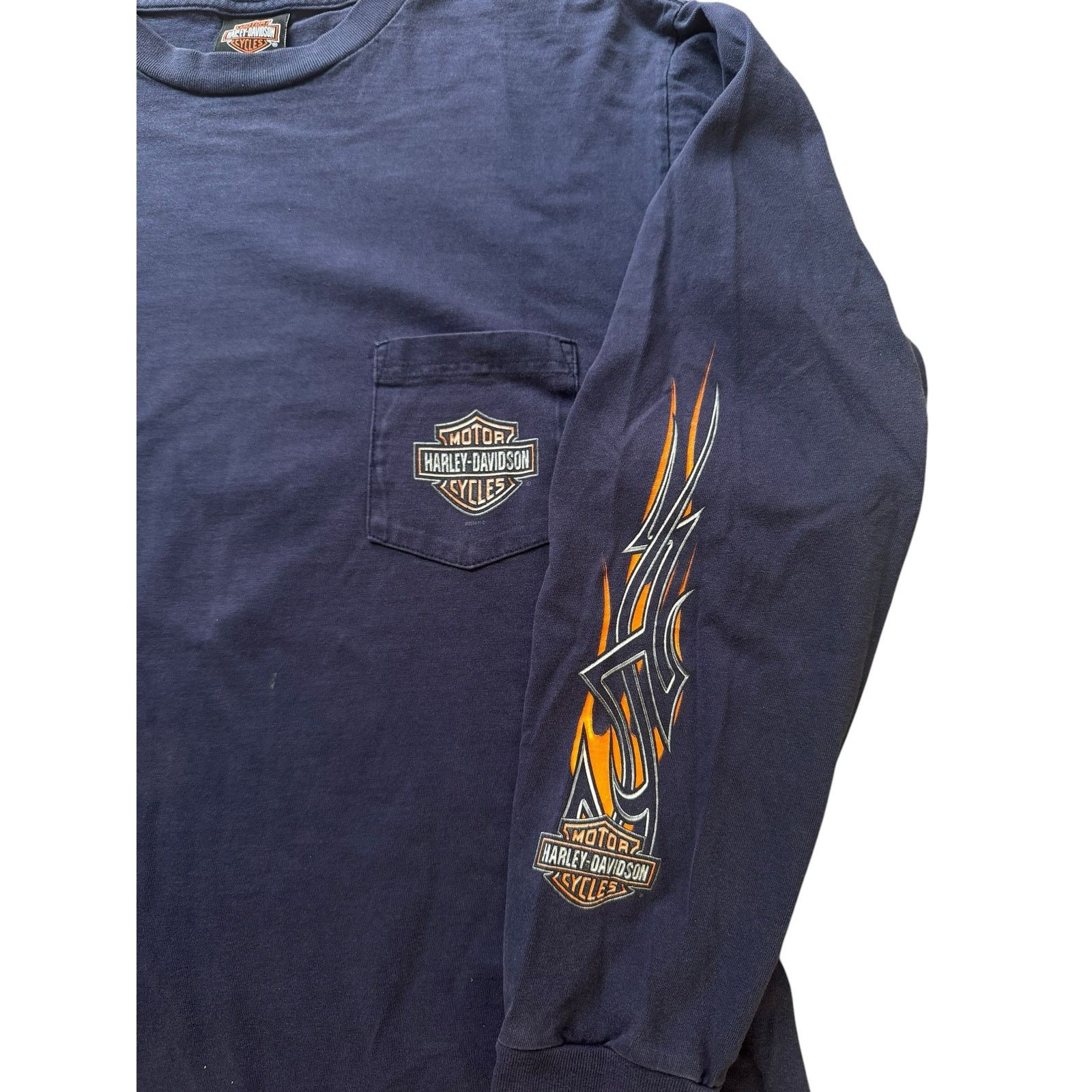 Harley Davidson Vintage Harley Davidson Navy Pocket Hit Flame Long Sleeve Size US XL / EU 56 / 4 - 3 Thumbnail