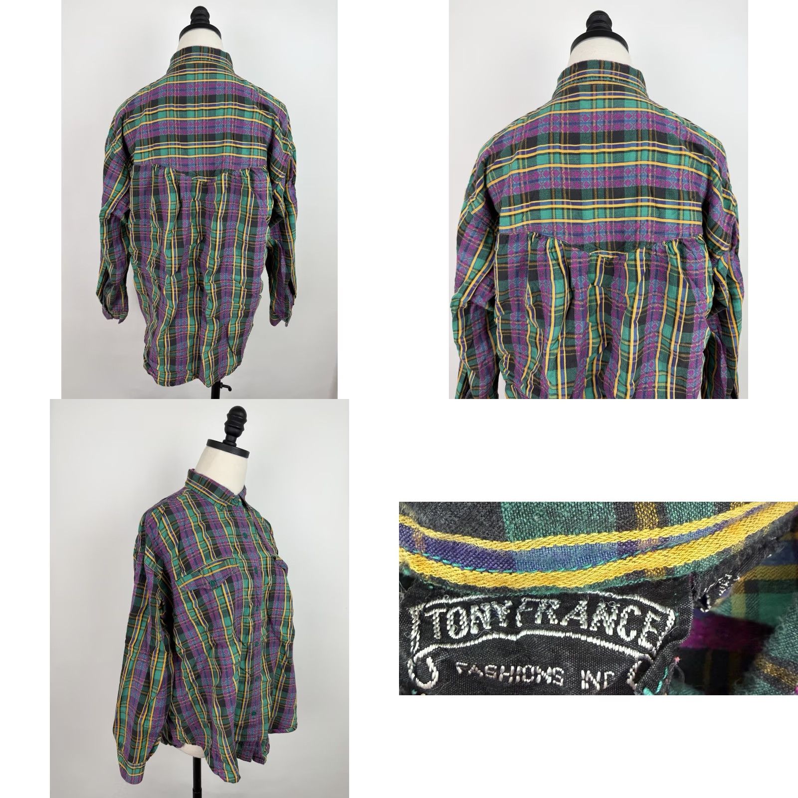 Vintage VINTAGE Tony France Plaid Button-Up Shirt Womens XL Green Cotton Bohemian 80s 90s Retro Casual Womens Size XL / US 12-14 / IT 48-50 - 8 Thumbnail