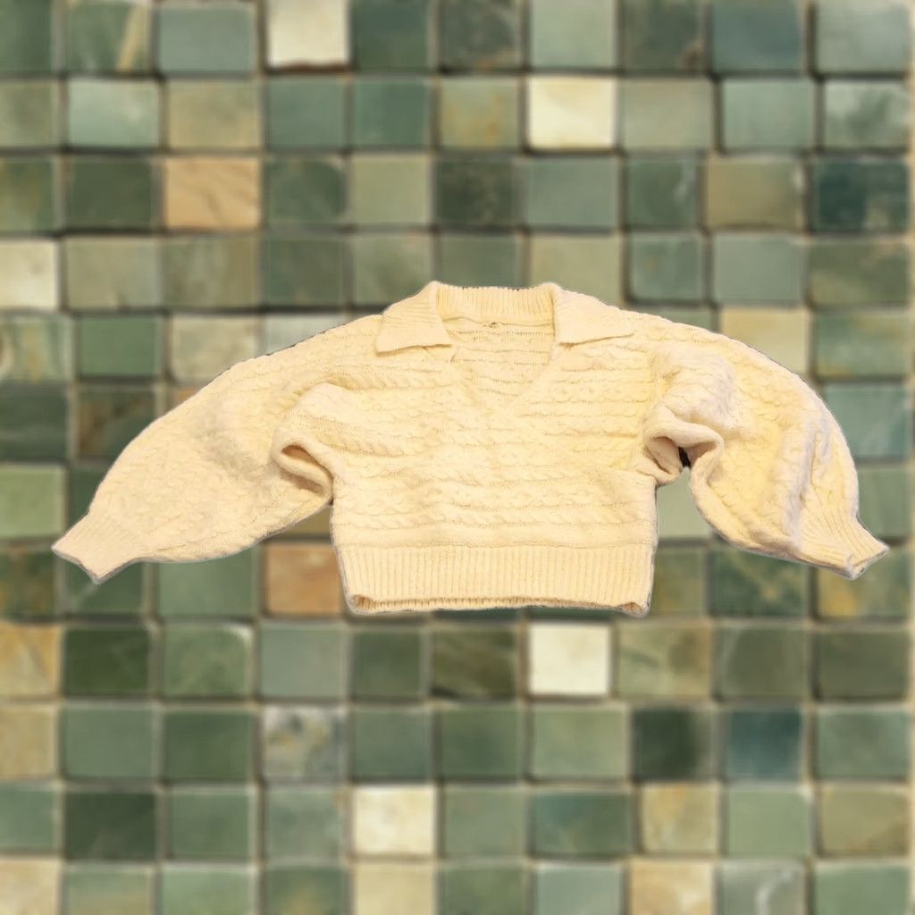 Vintage POL Anthropologie Sweater Small Cream Cable Knit Faux Wrap Balloon Sleeve Size S / US 4 / IT 40 - 1 Thumbnail